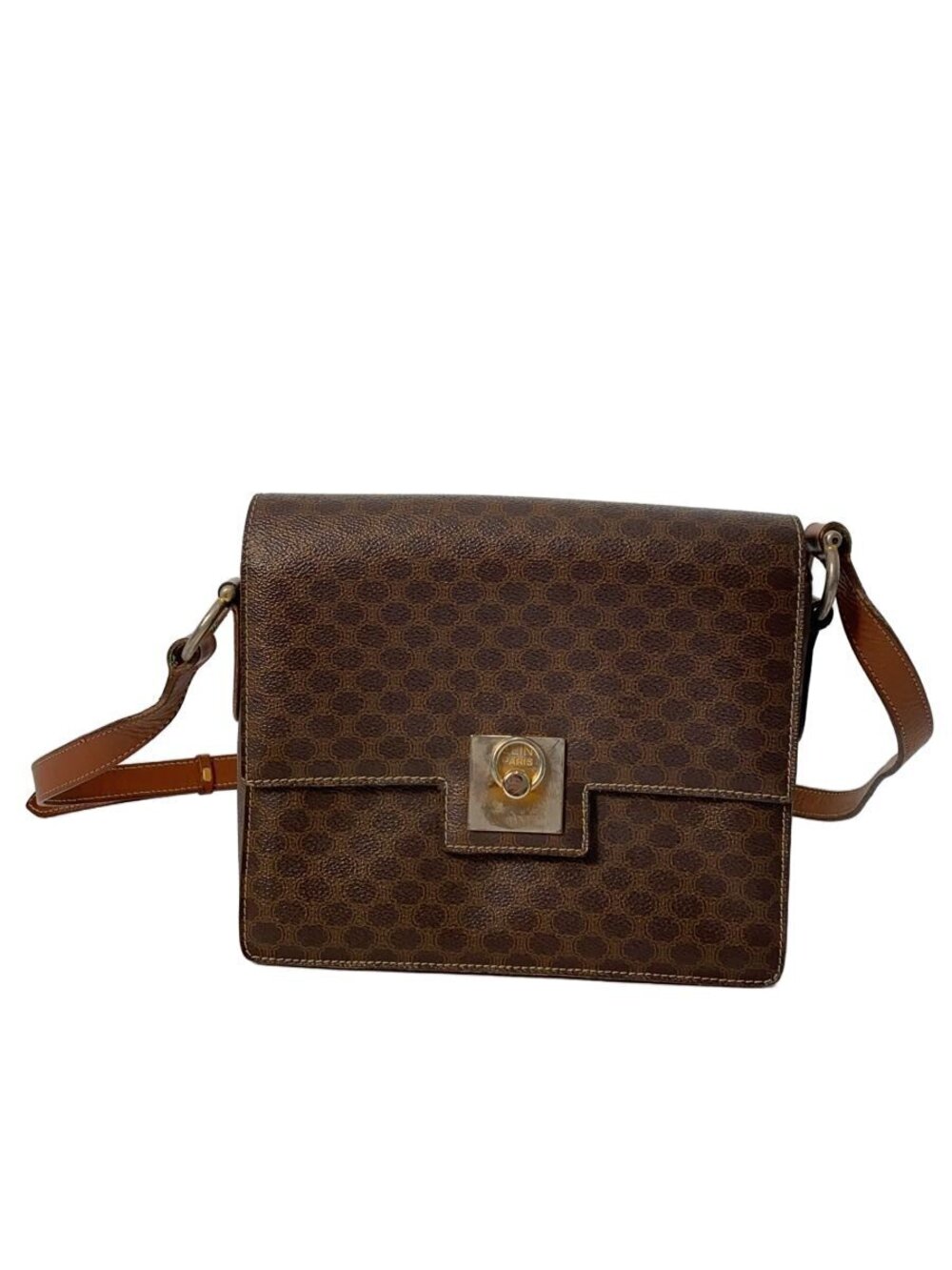 Celine Macadam Shoulder Bag Leather Brown All over